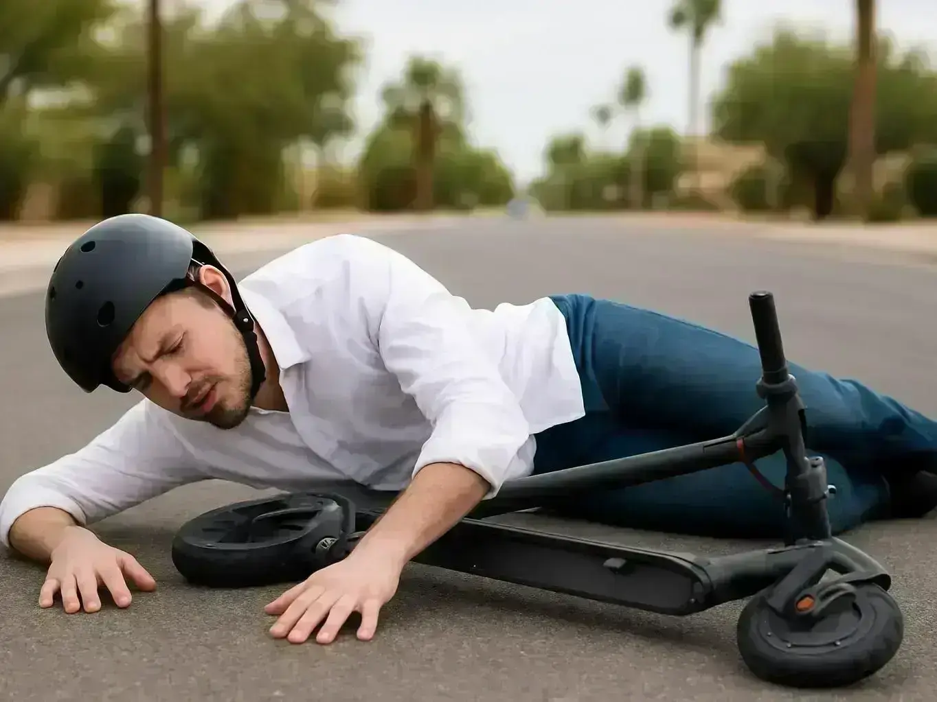 Attorney negotiating settlement documents for e-scooter injury case in Mesa office